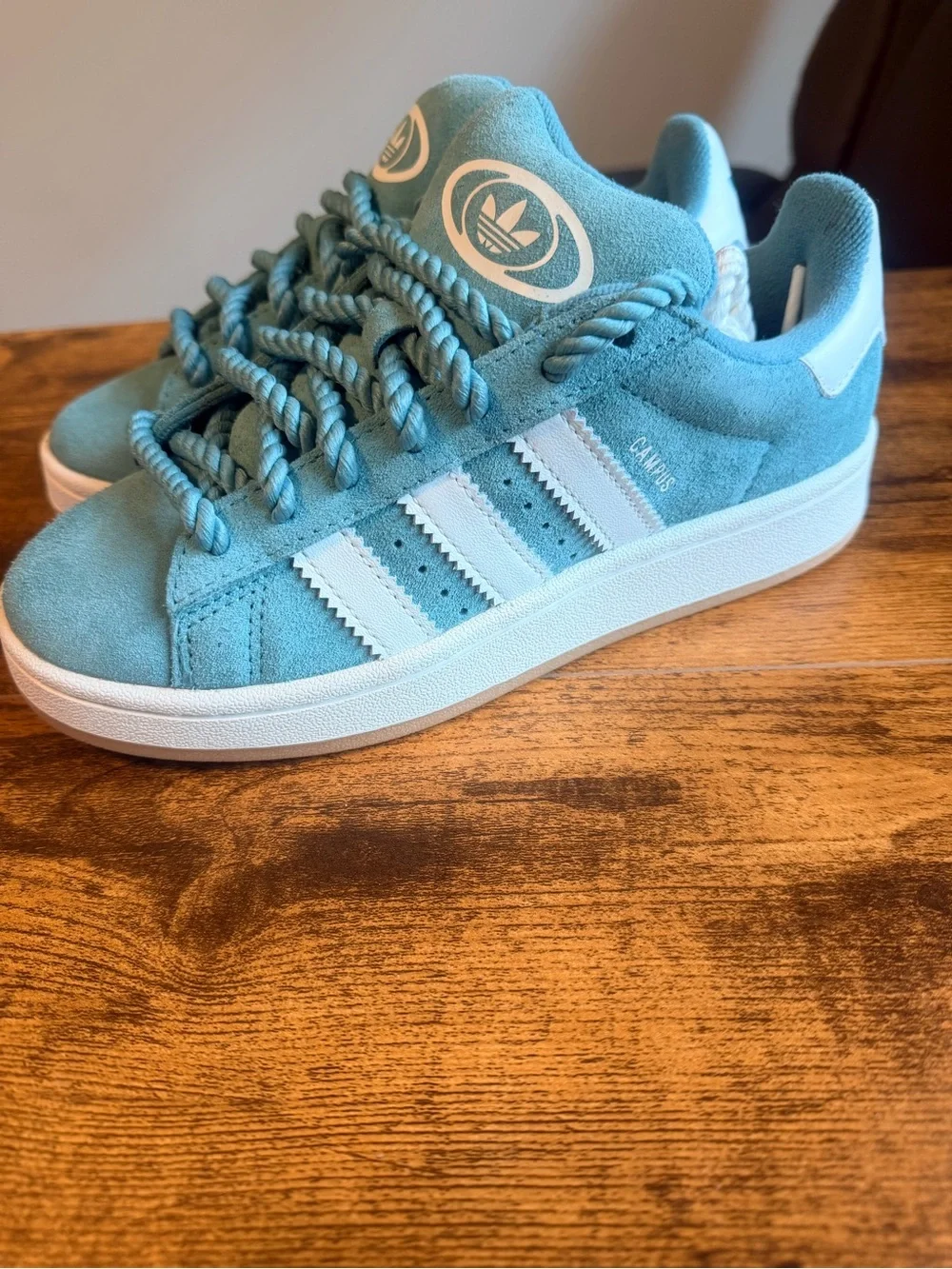 adidas Campus Suede Sneakers in Teal Blue and White 6W